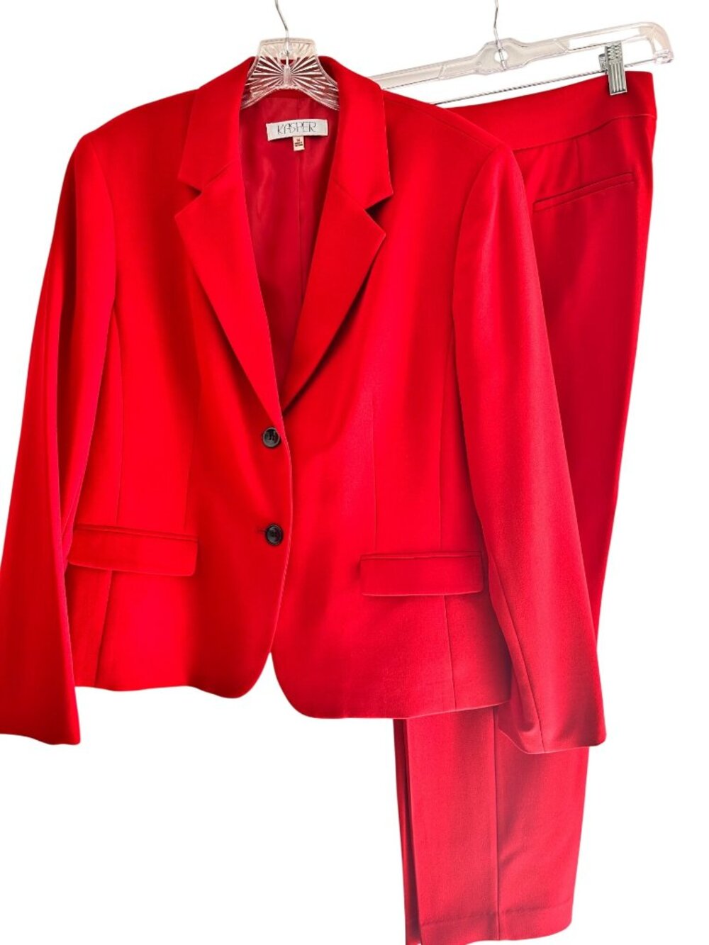 Kasper 2 PC Womens Red Polyester Pant Suit Two-Button Closure Lightweight